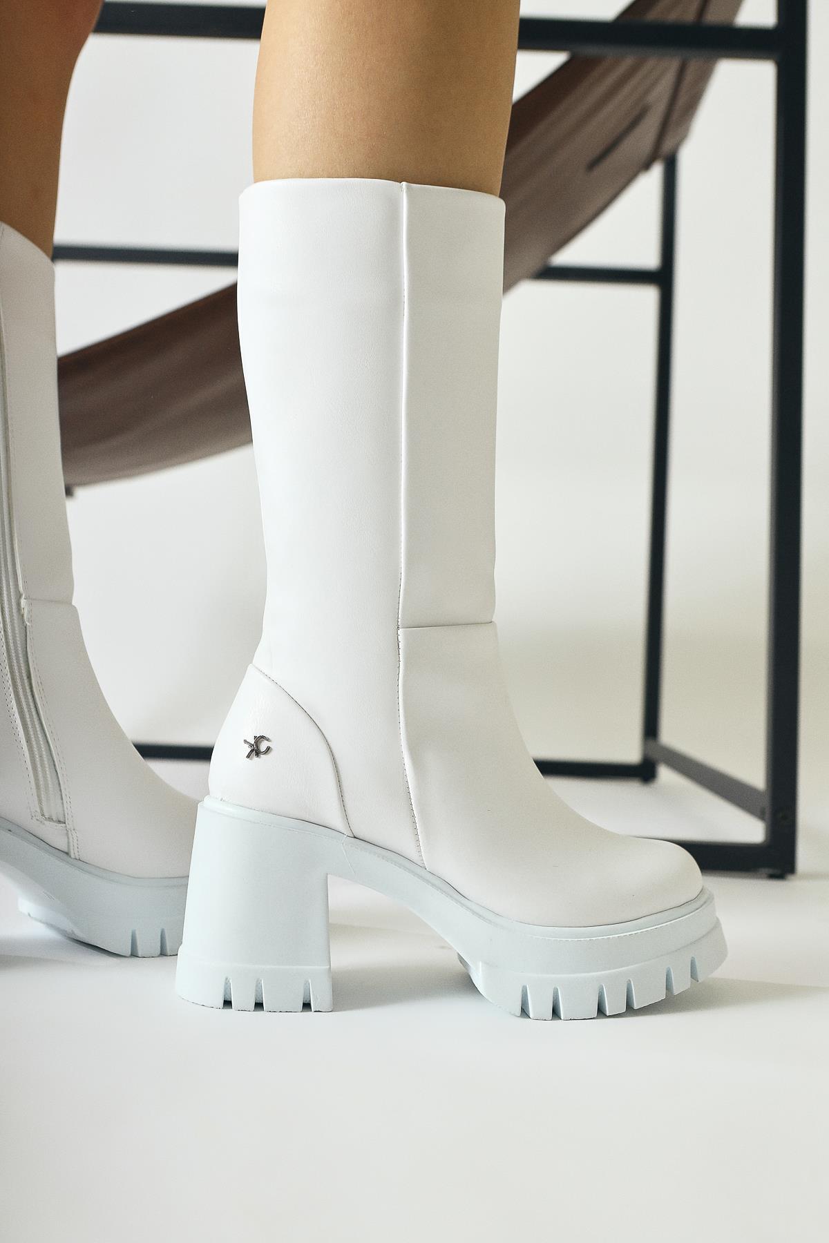 Chelsie White High Heel Platform Ankle Boot