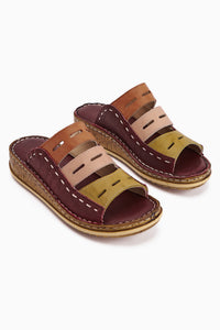Genuine Leather Joelle Burgundy Green Powder Orange Comfort Laser Cut Slippers