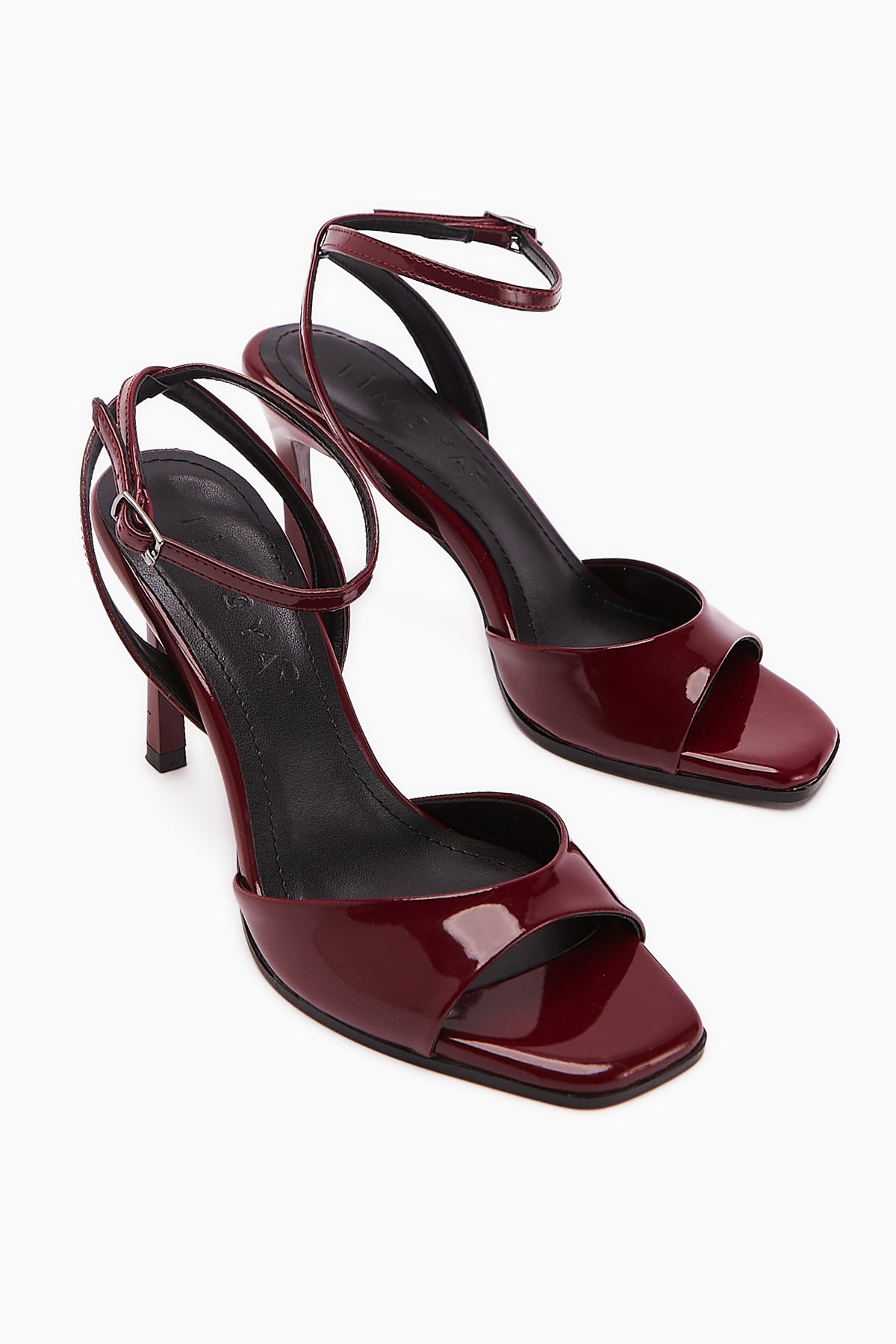 Nova Burgundy Patent Buckled Thin Heeled Women’s Shoes