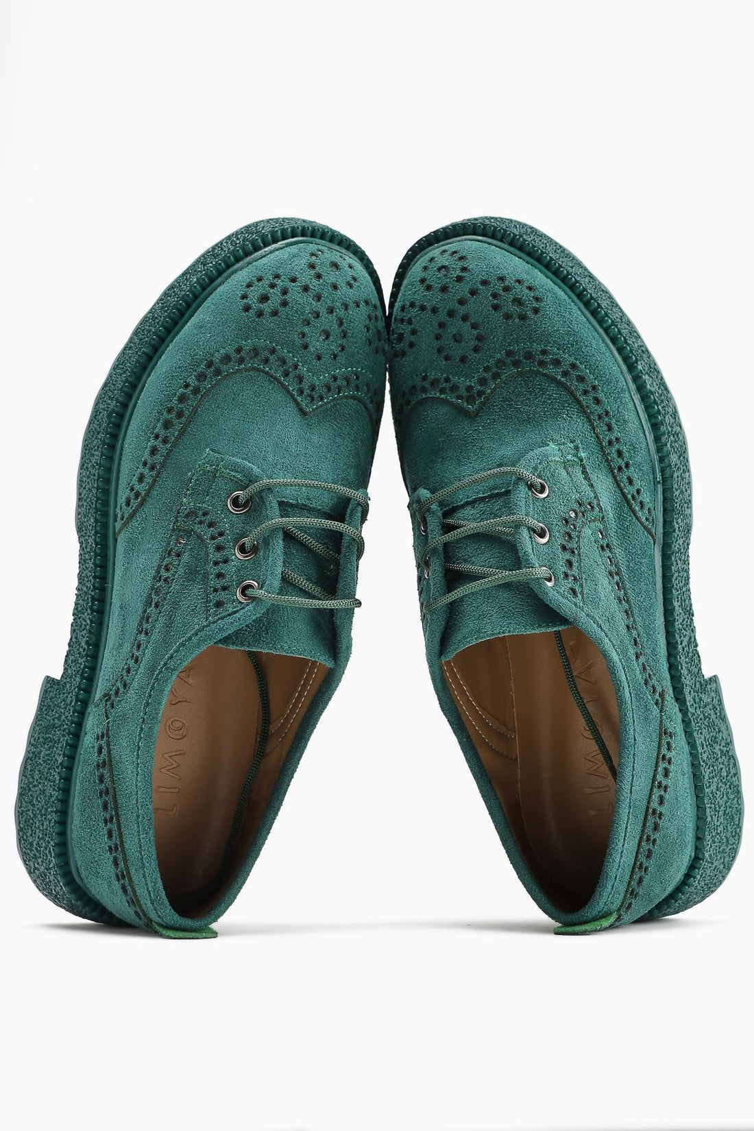 Rossy – Green Suede Vegan Material Oval-Toe Laser-Cut Shoe (Women)