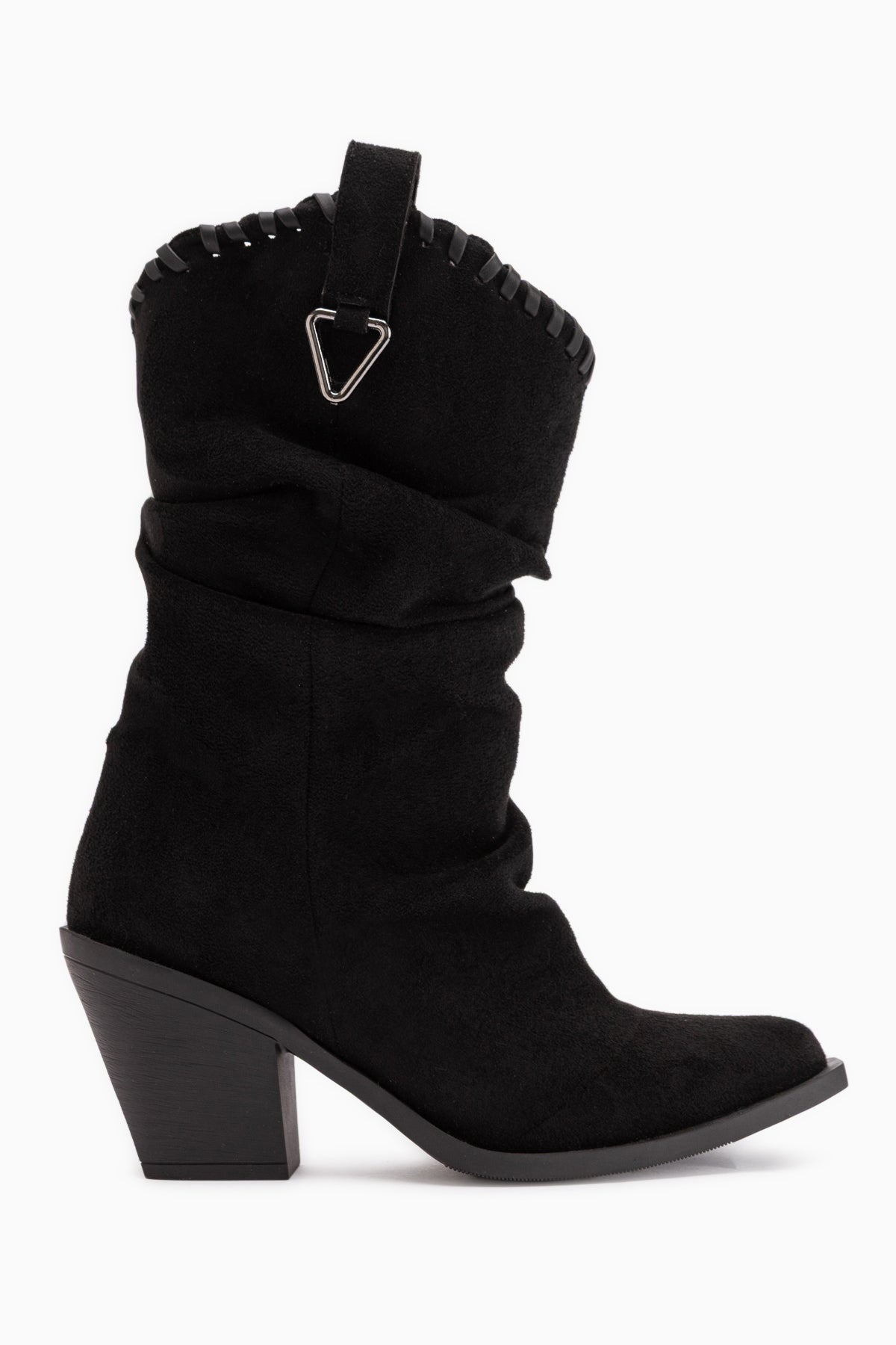 Reba Black Suede Pleated Thick Heeled Women’s Cowboy Boots