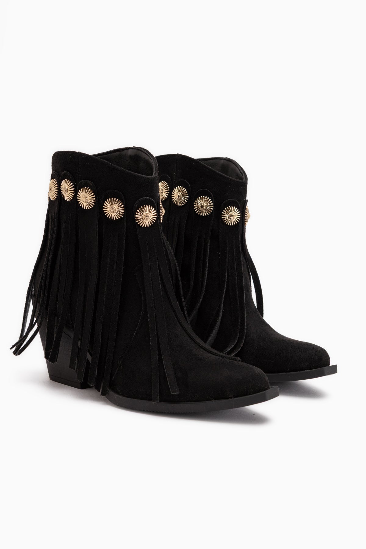 Rodeo Black Suede Fringed Thick Heeled Women’s Western Boots