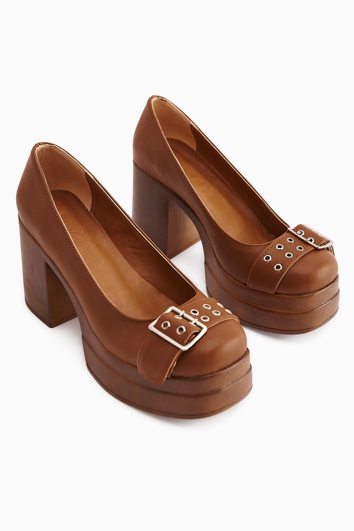 Salin Tan Buckle Detailed Open-Toe Heeled Daily Shoes