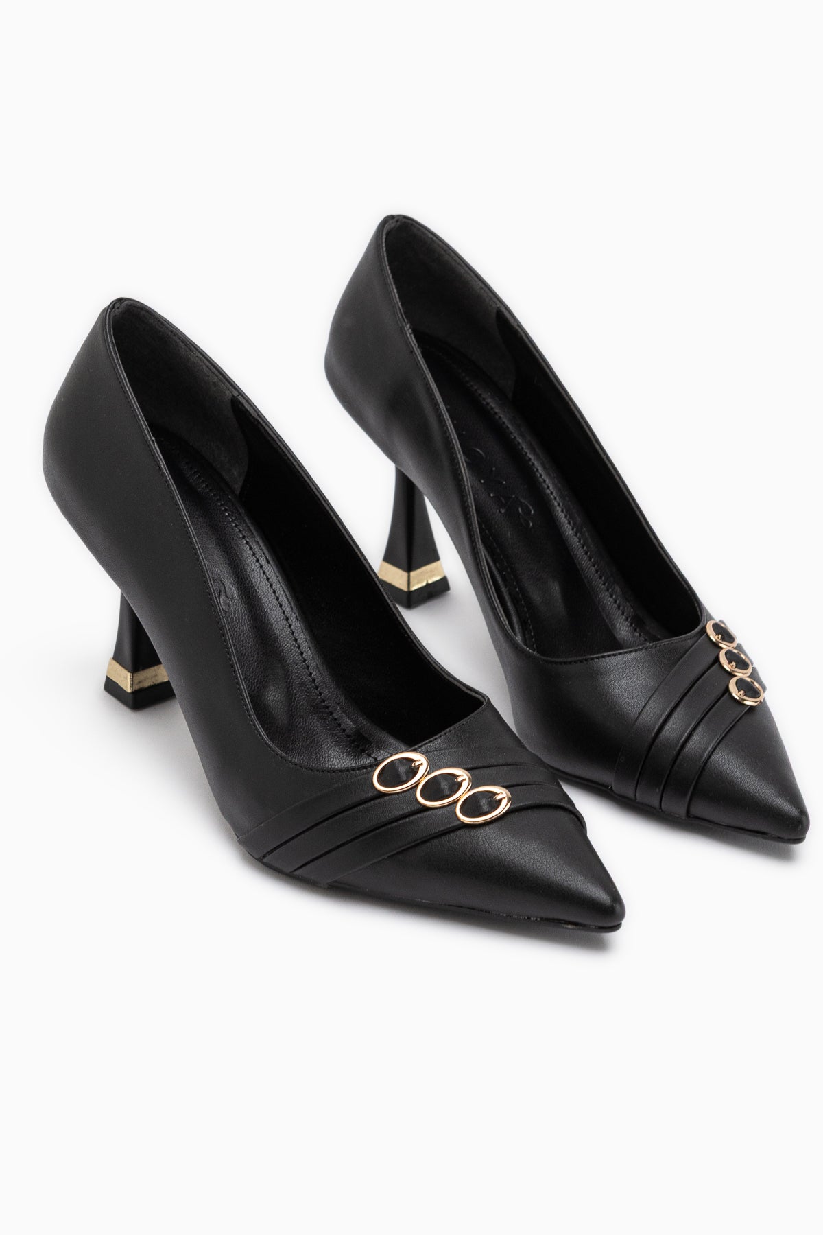 Lavina Black Strap Gold Heeled Pointed Toe Women’s Stiletto