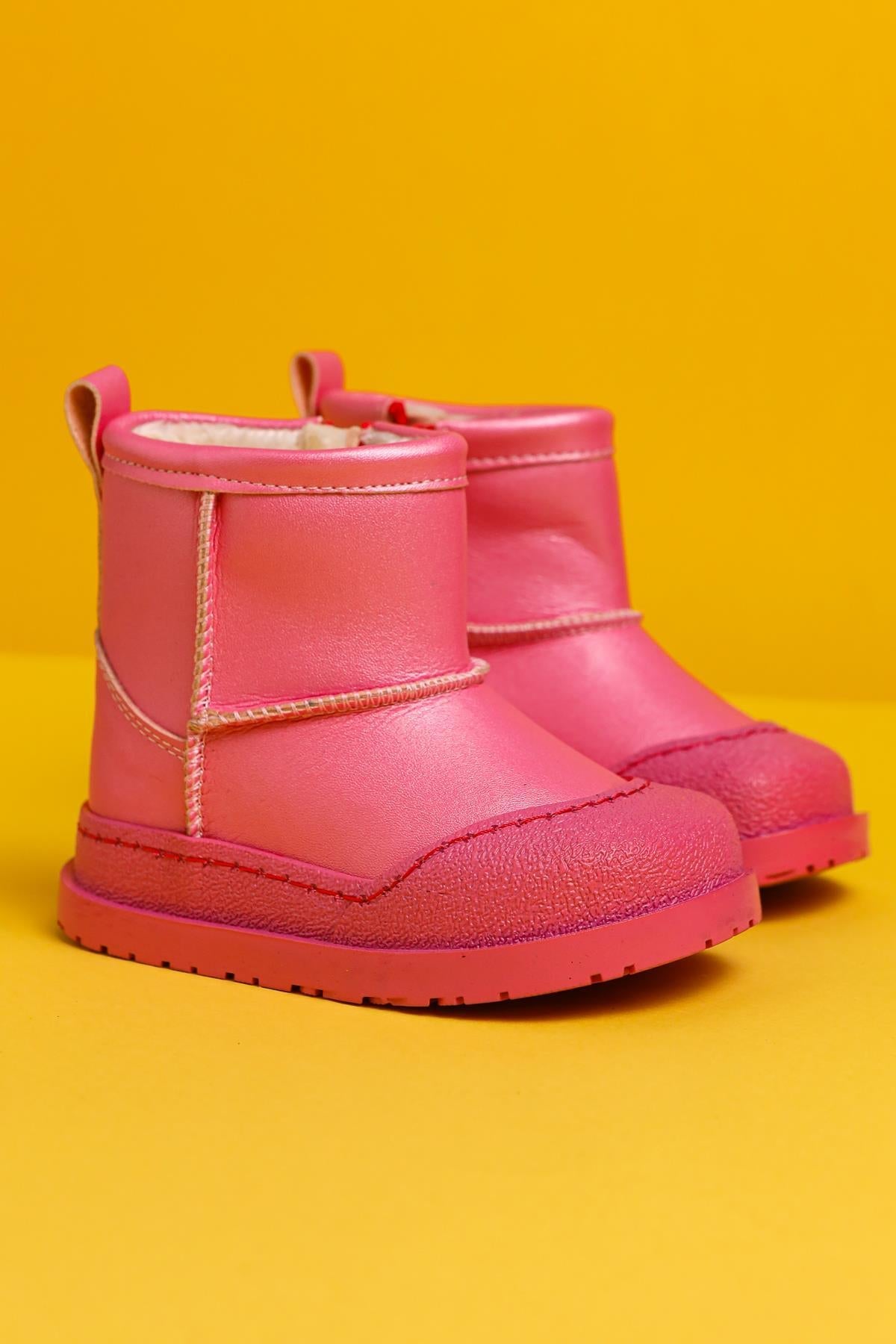 Gilla Fuchsia Reverse Stitch Detail Fur-Lined Baby Boots