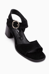 Carina Genuine Leather Black Suede Heeled Women’s Sandal