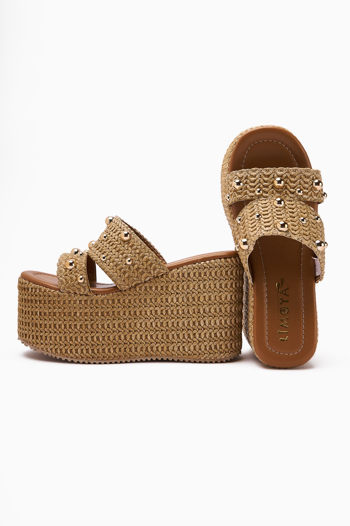 Tula Straw Pearl-Embellished Wedge Women's Slippers