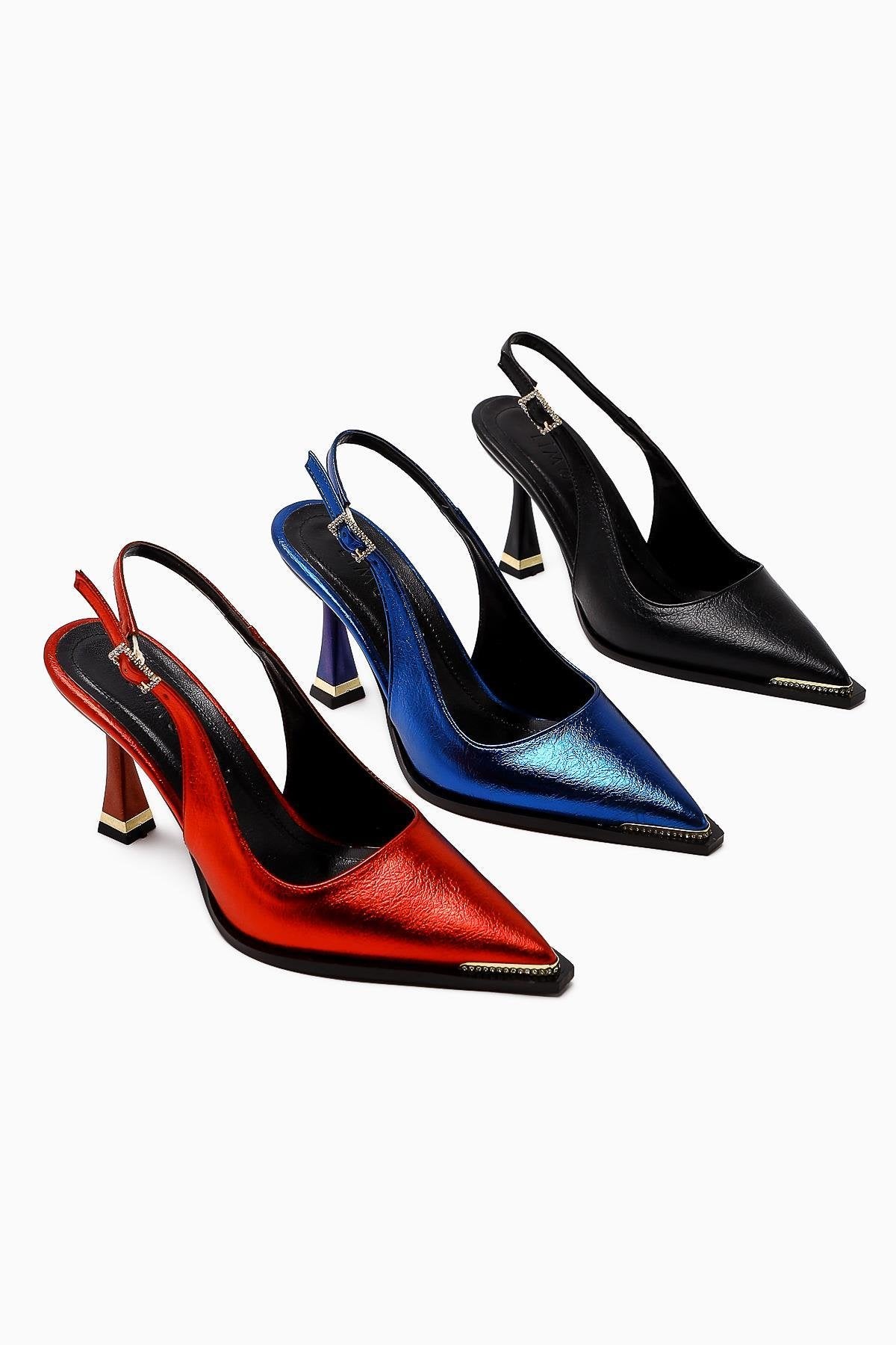Vita Red Stone Detailed Closed Toe Women’s Heeled Shoes