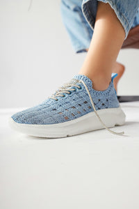 Melisia Blue Stone-Detailed Knit Sneakers
