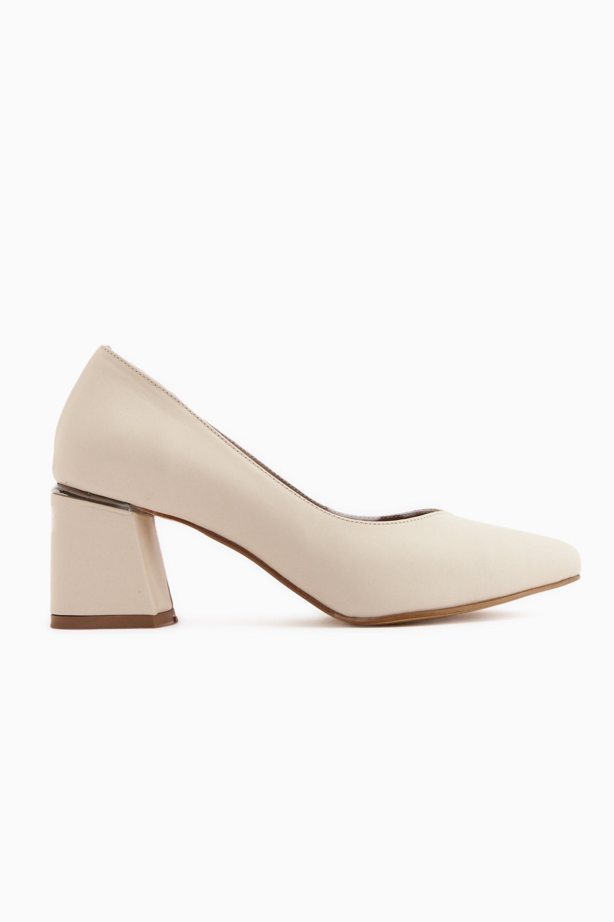 Genuine Leather Beige Thick Heeled Women’s Shoes