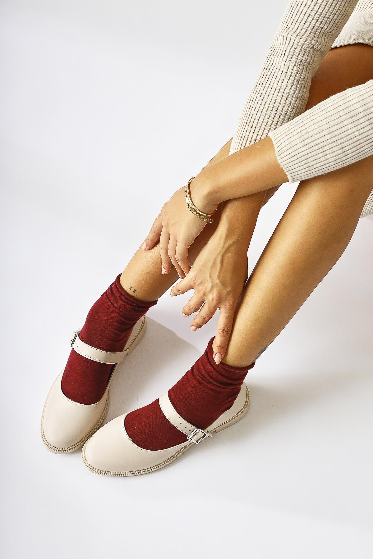 Vivy Cream Round Toe Single Strap Everyday Shoe