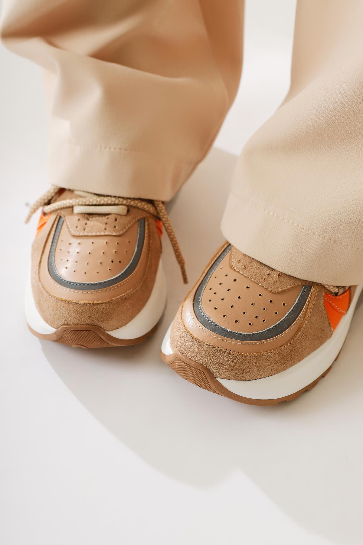 Takako Beige Suede-Leather Lace-Up Sport Shoes