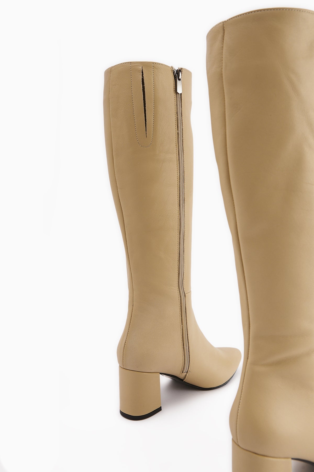 Velma – Genuine Leather Beige Heeled Knee-High Boot (Women)