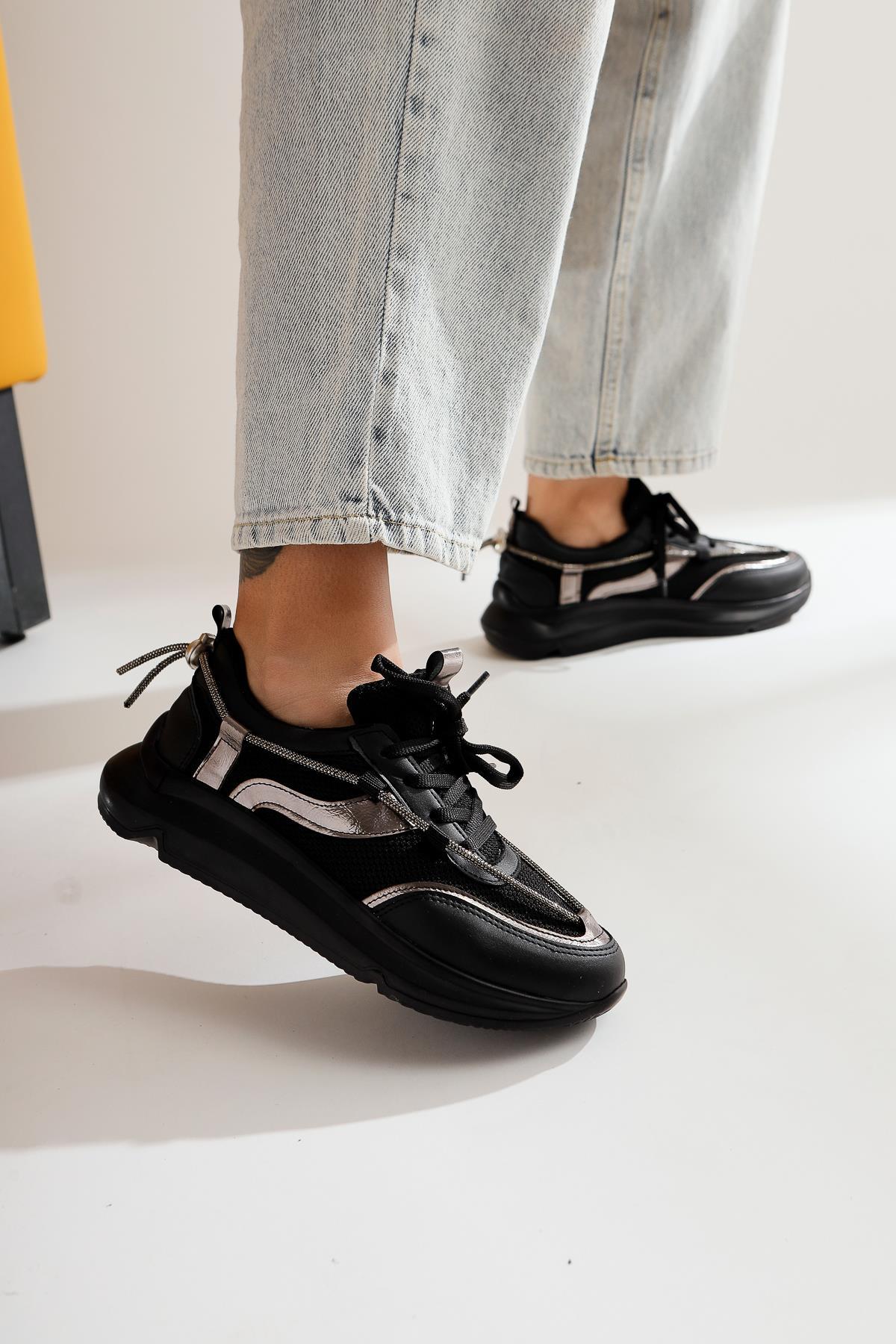 Luann – Black Stone-Detail Lace-Up Sneaker (Women)