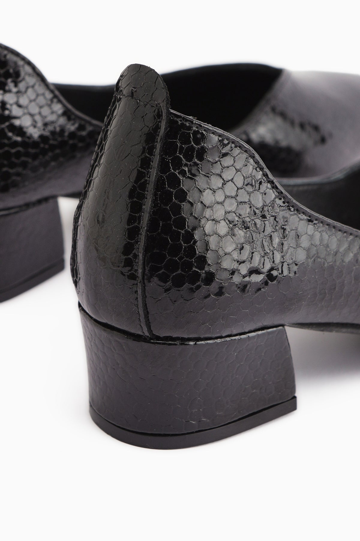 Samia Genuine Leather Black Snake Pattern Thick Heeled Women’s Shoes