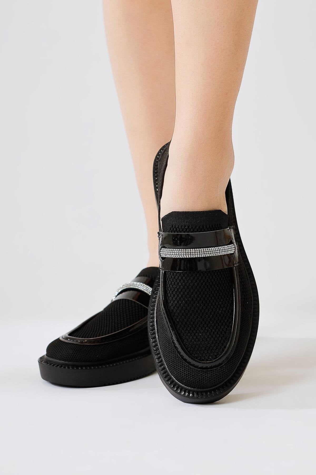 Micka Black Woven Patent Detail Stone Strap Daily Shoes