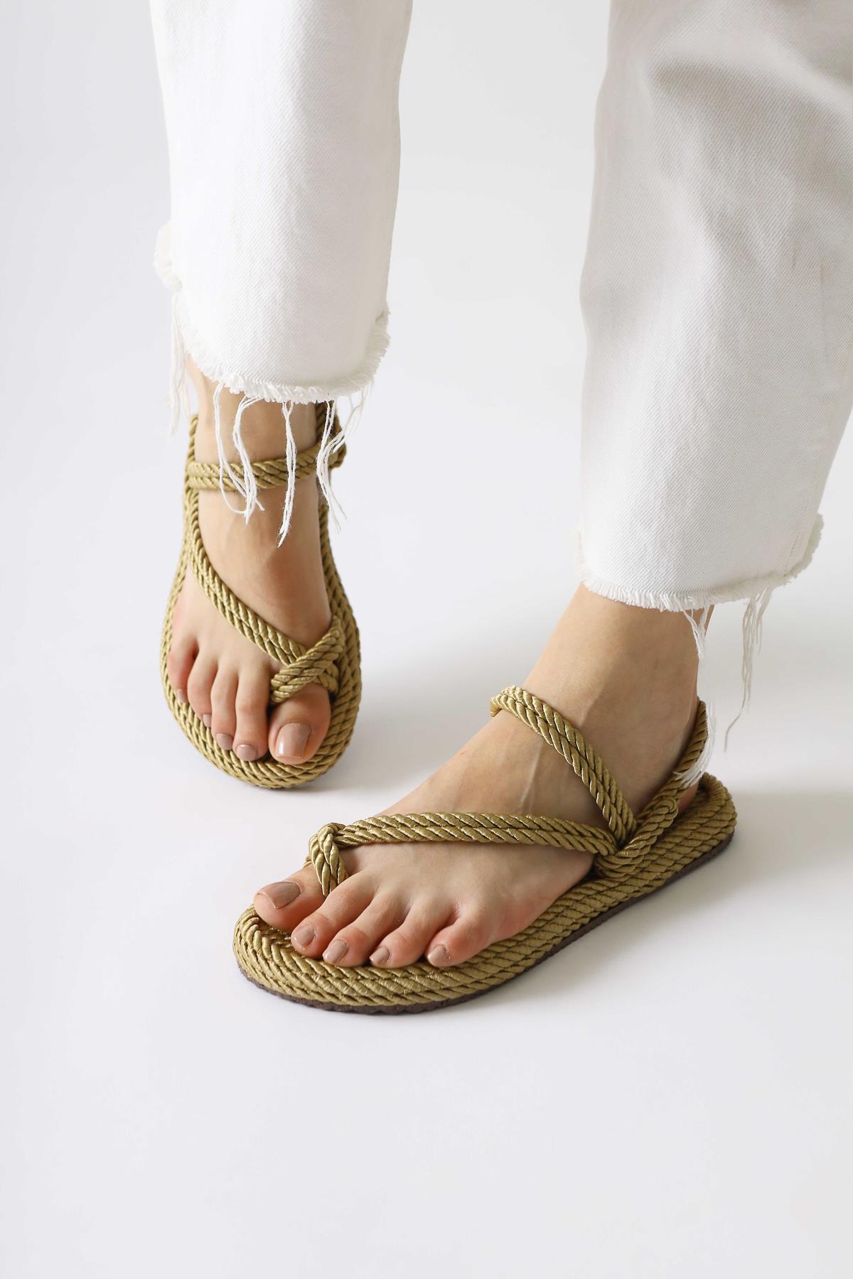 Harley Gold Thong Rope Sandal