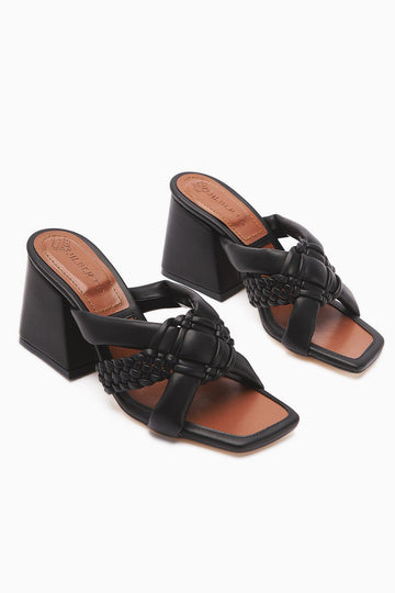 Sasha Black Heeled Slipper with Knit Details