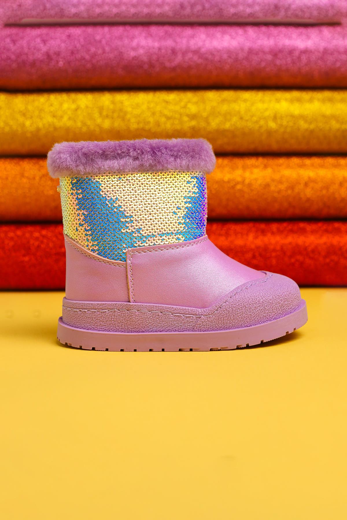 Eleen Lilac Sequined Fur-Lined Baby Boots