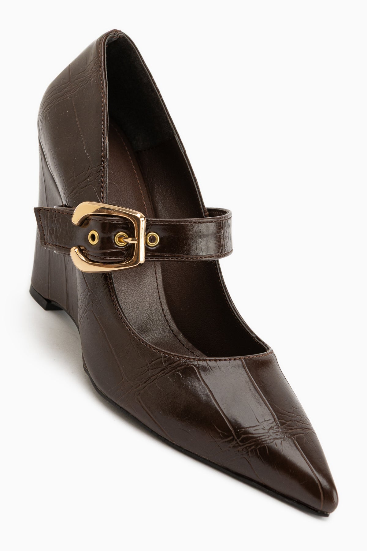 Jody Brown Buckle Detailed Pointed Toe Women’s Heeled Shoes