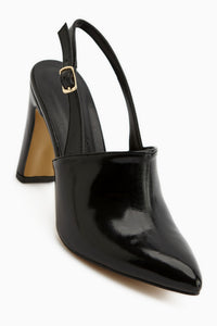 Maisa Black Pointed Toe Slingback Chunky Heeled Women’s Shoes