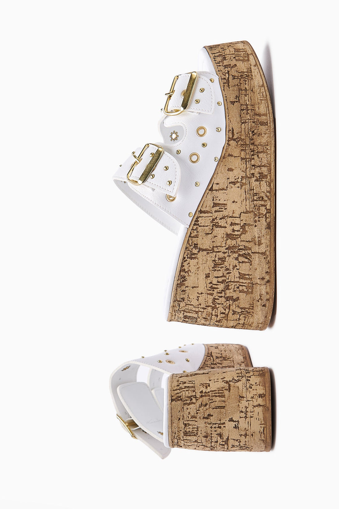 Genja White Chunky Heel Women's Slides with Straps