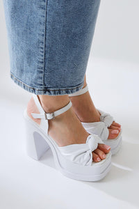 Yoanna White Knotted Strap High-Platform Sandal