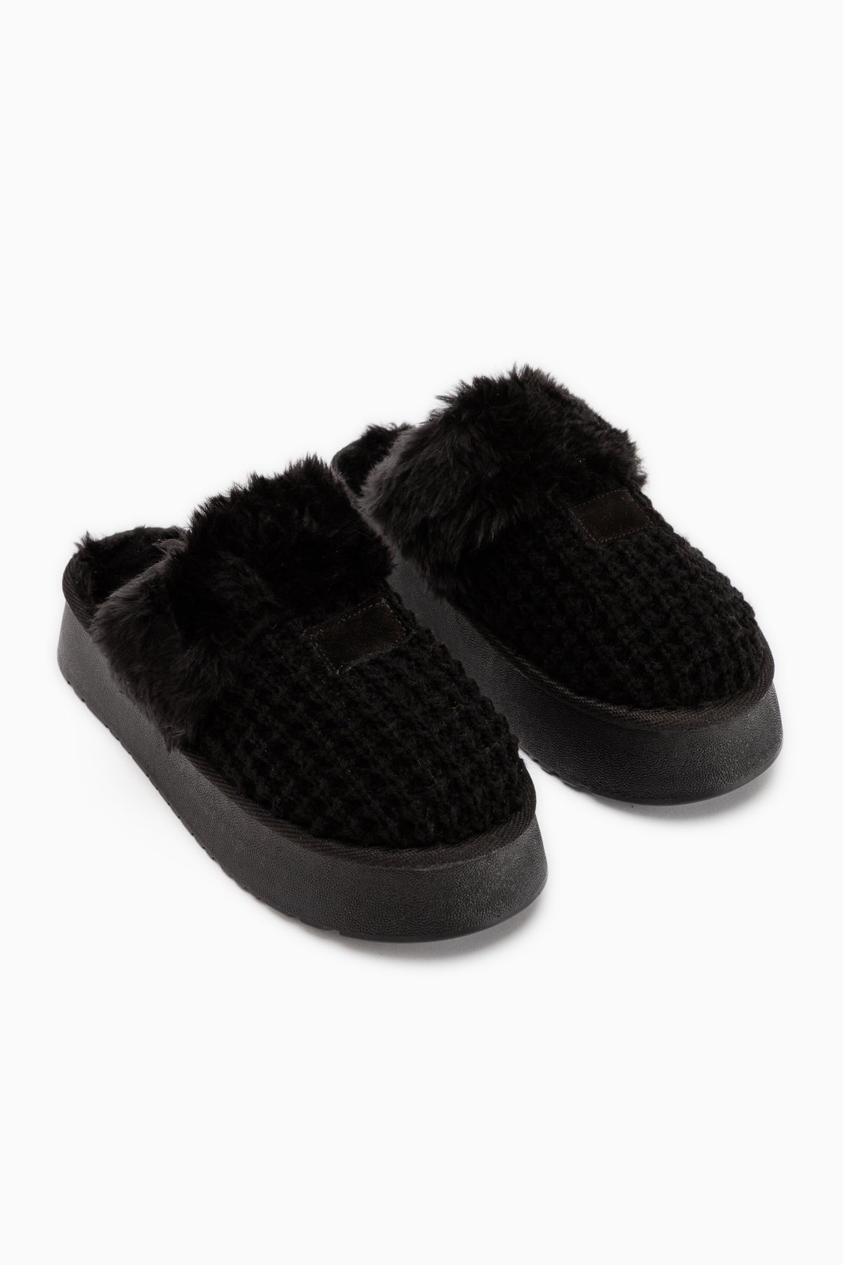 Mariza Black Plush Knitted Thick Sole Women’s Slippers