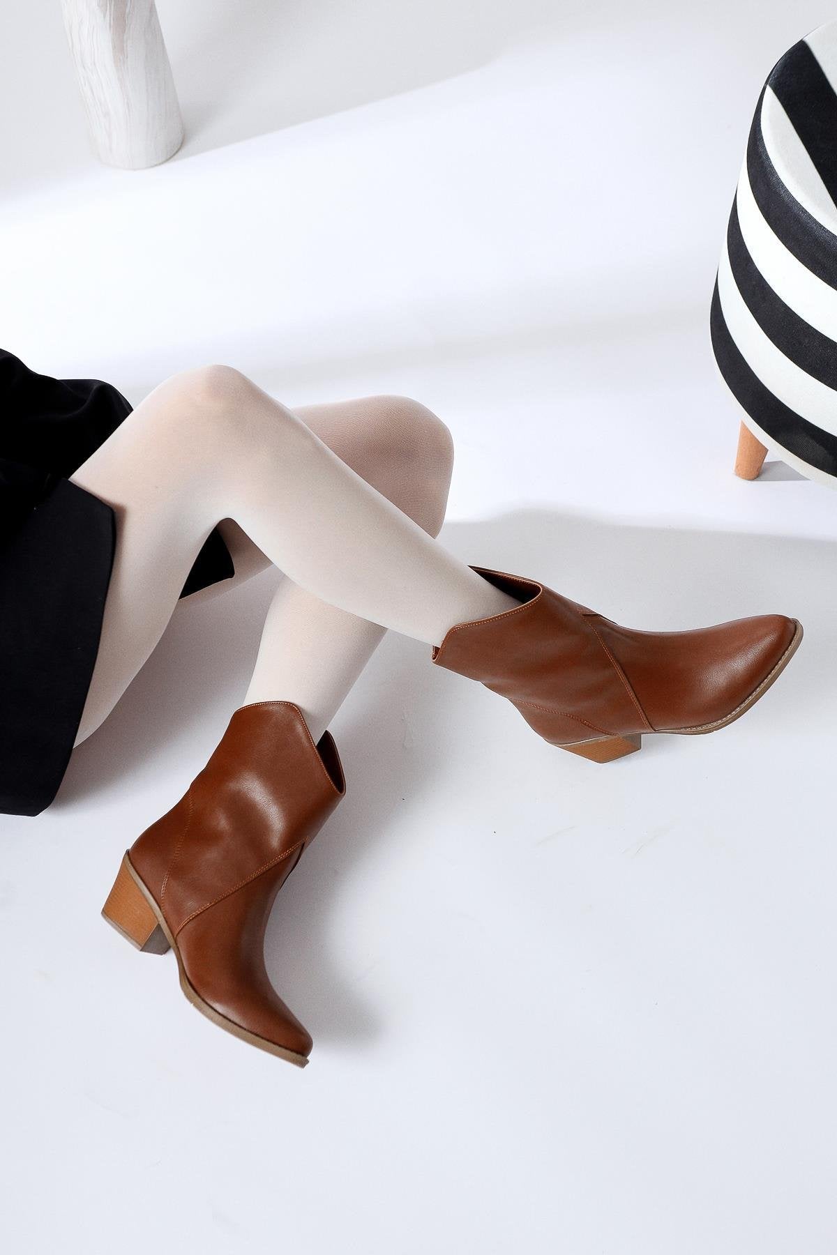 Knut – Cognac Asymmetric-Cut Pointed-Toe Western Boot (Women)