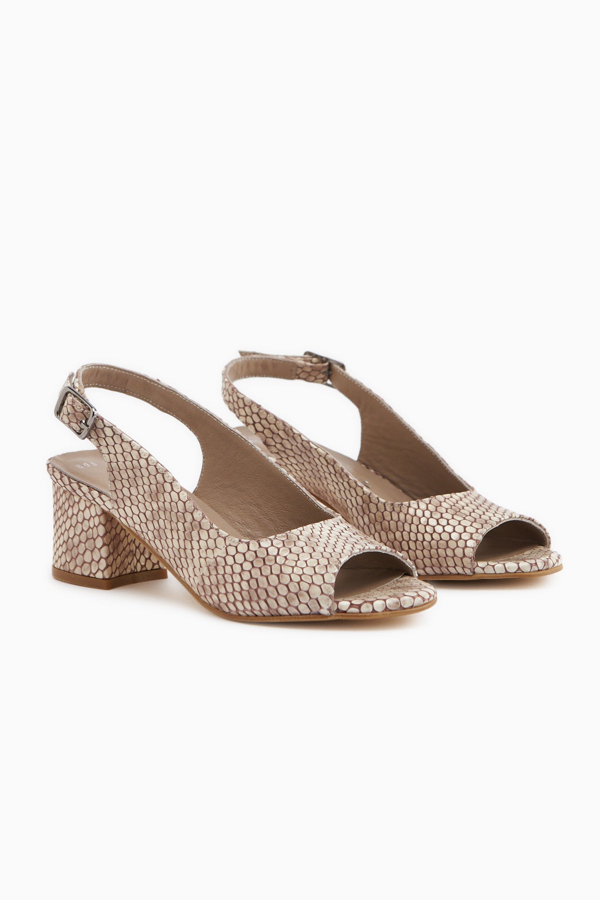 Catia Genuine Leather Beige Snake Patterned Women’s Heeled Sandal