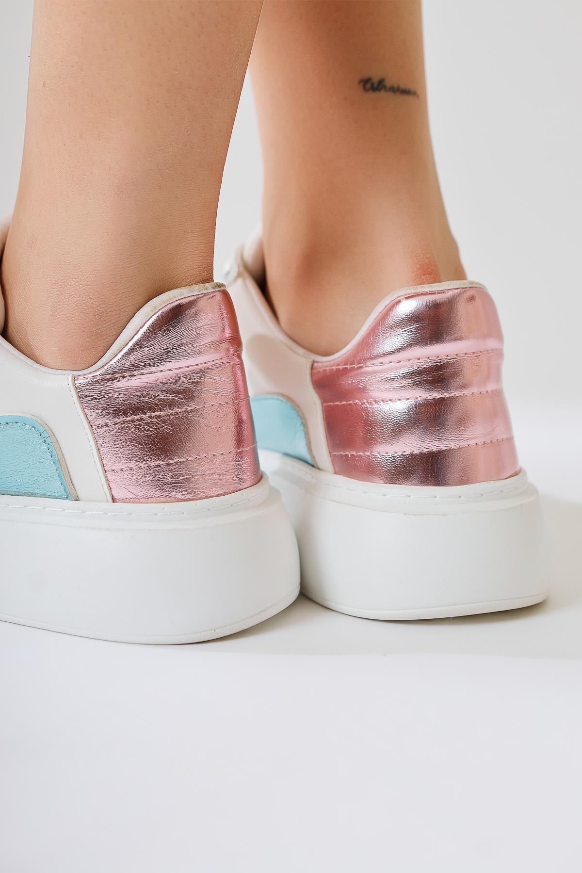 Deena White Thick-Soled Sneakers with Stone Detail