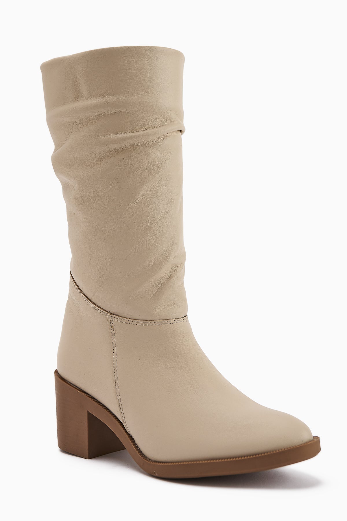 Sahara Genuine Leather Beige Pleated Zipper Women's Boot
