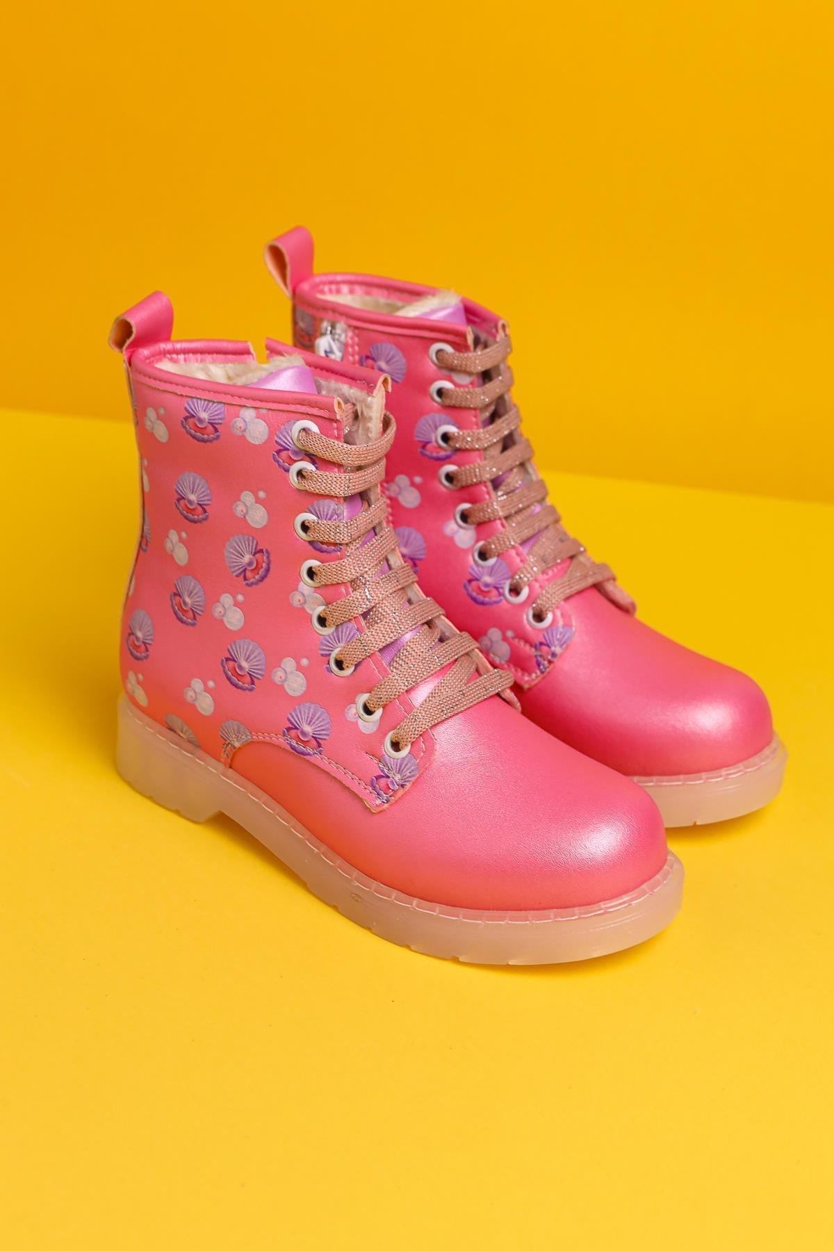 Freda Pink Sea Creature Print Lace-Up Light-Up Kids Boots