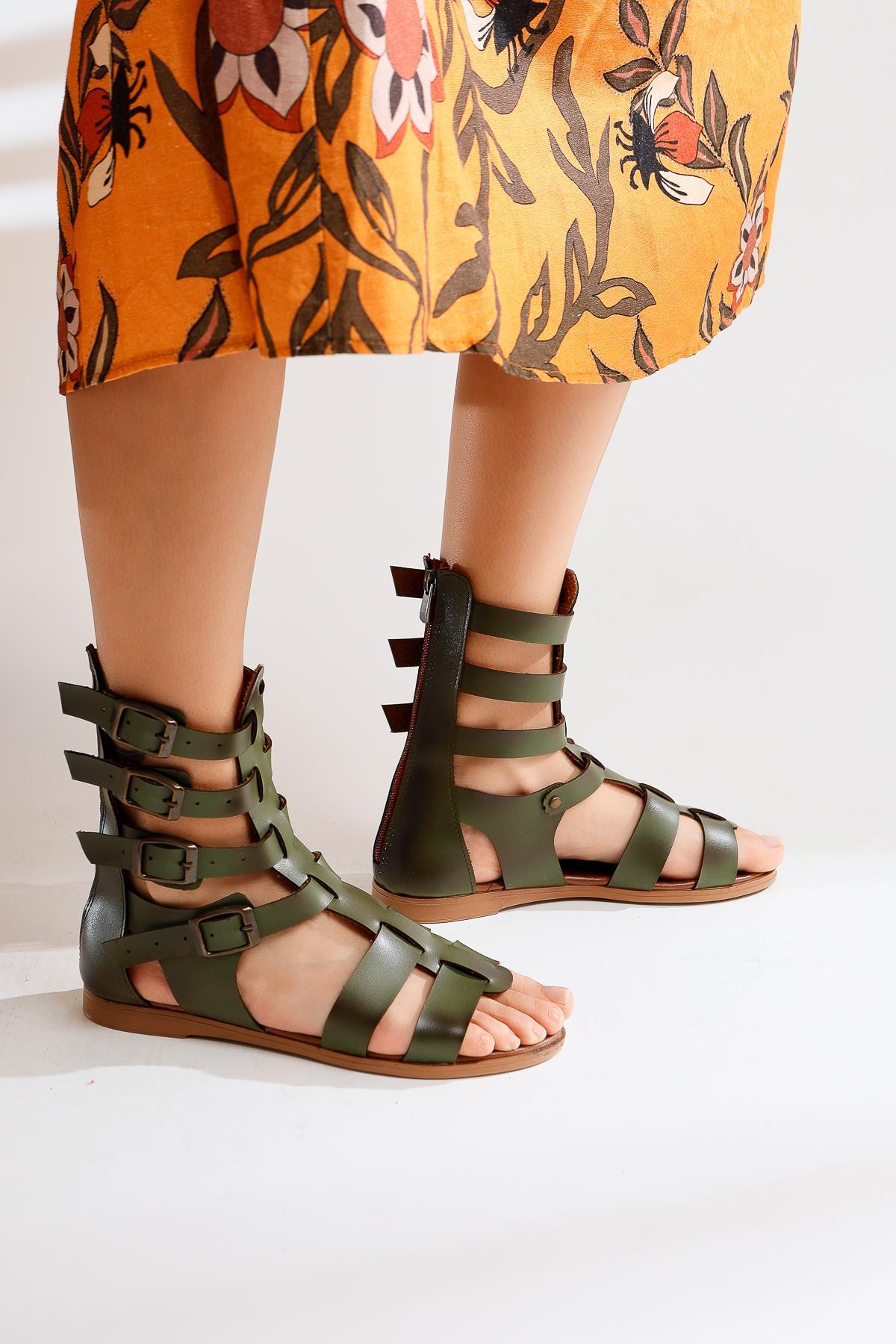 Miranda Genuine Leather – Olive Zippered Gladiator Sandal (Women)