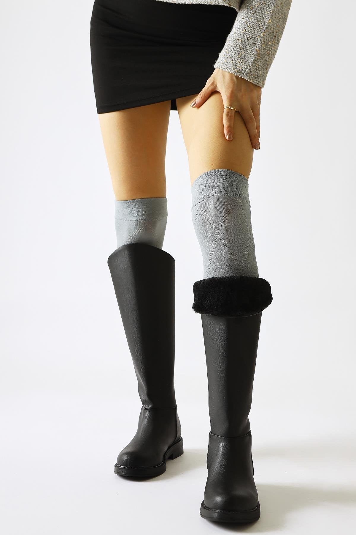 Gigi Black Fur-Lined Foldable Back-Zip Boots