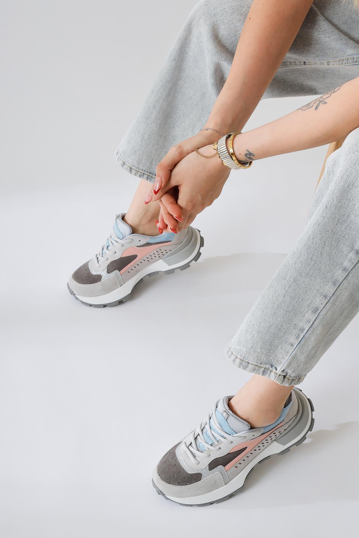 Sin Grey-Blue Suede High-Platform Sneakers with Laces