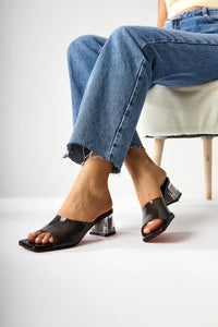 Persa – Black Transparent-Strap Transparent-Heel Slide (Women)