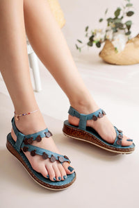 Lilah Genuine Leather Blue Coin Detail Sandals