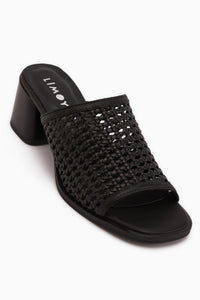 Luzia Genuine Leather Black Handwoven Heeled Women’s Slipper