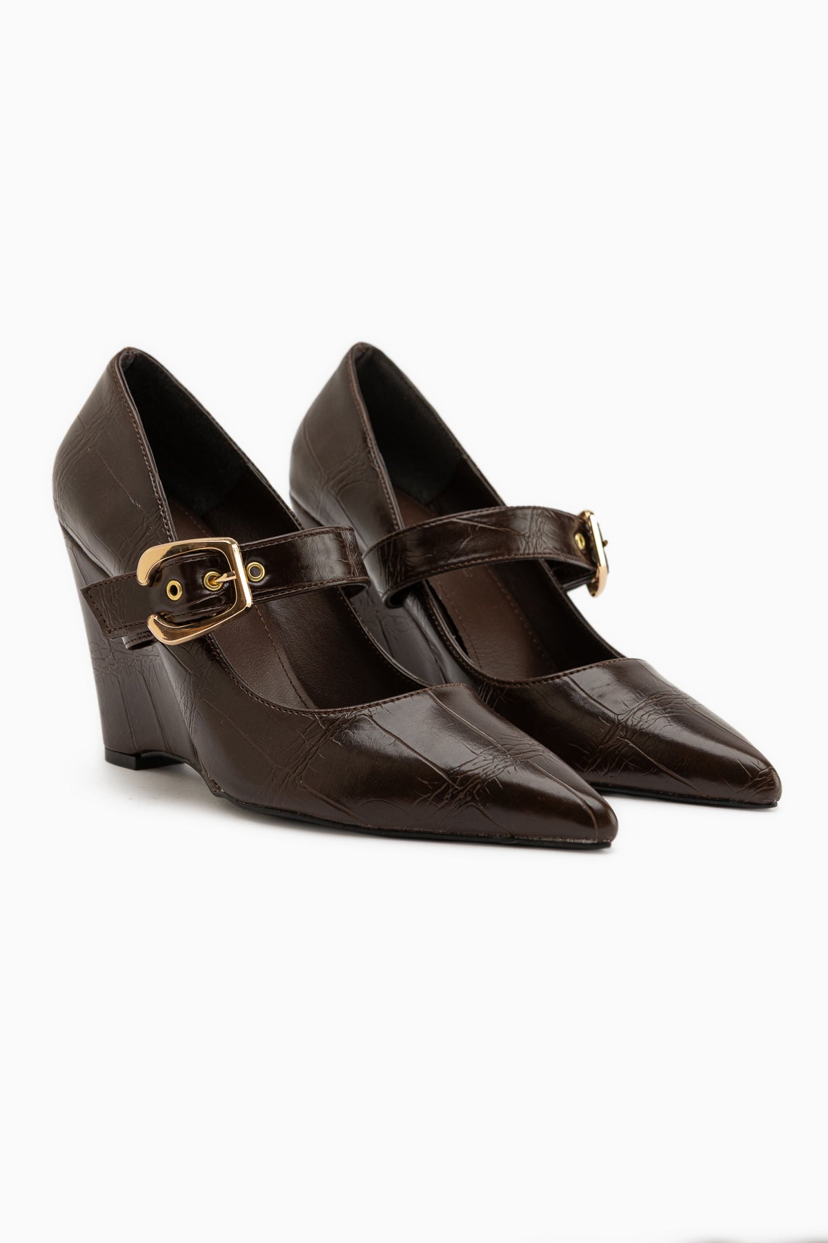 Jody Brown Buckle Detailed Pointed Toe Women’s Heeled Shoes