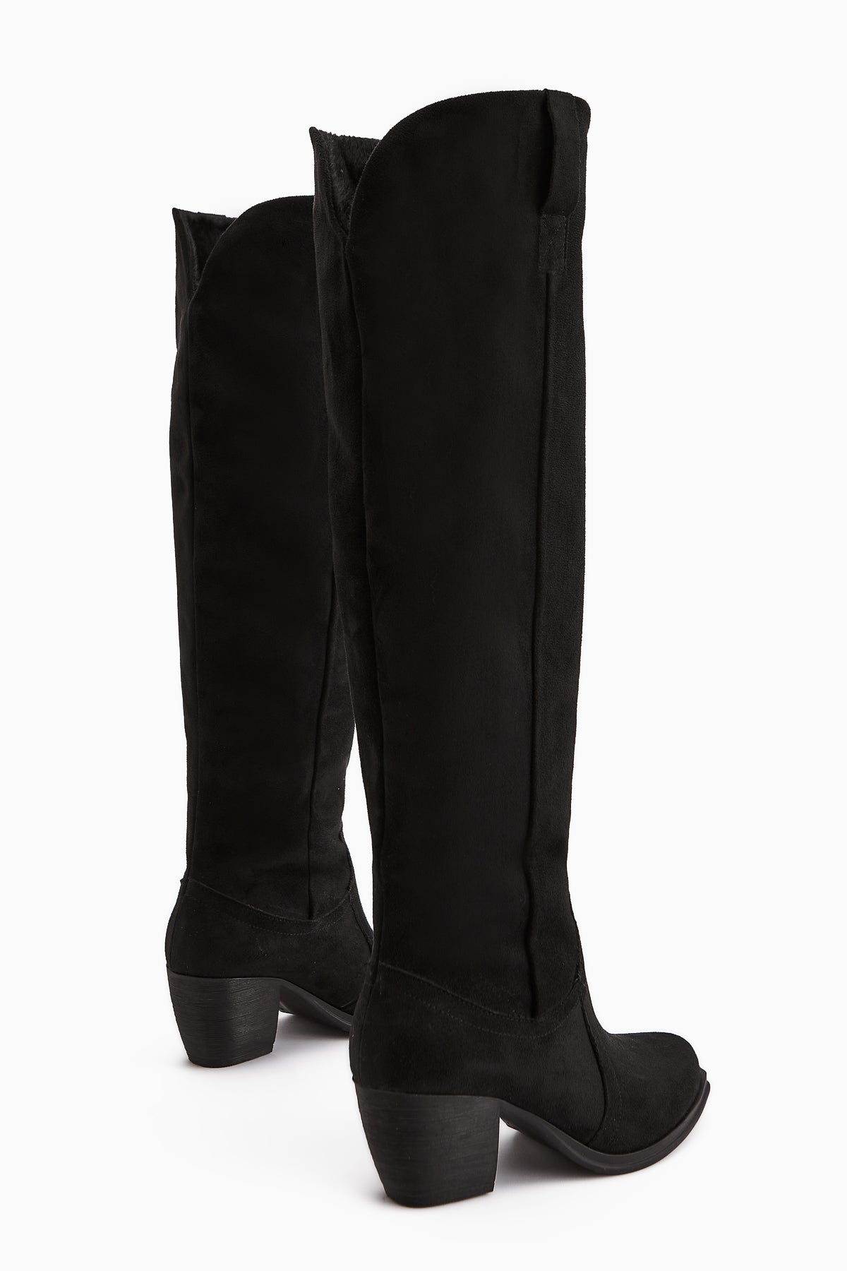 Leya – Black Suede Zipperless Heeled Knee-High Boot (Women)