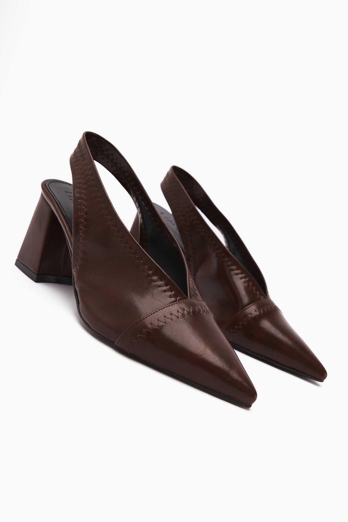 Essie Brown Pointed Toe Elastic Stitch Detail Women's High Heel Shoes