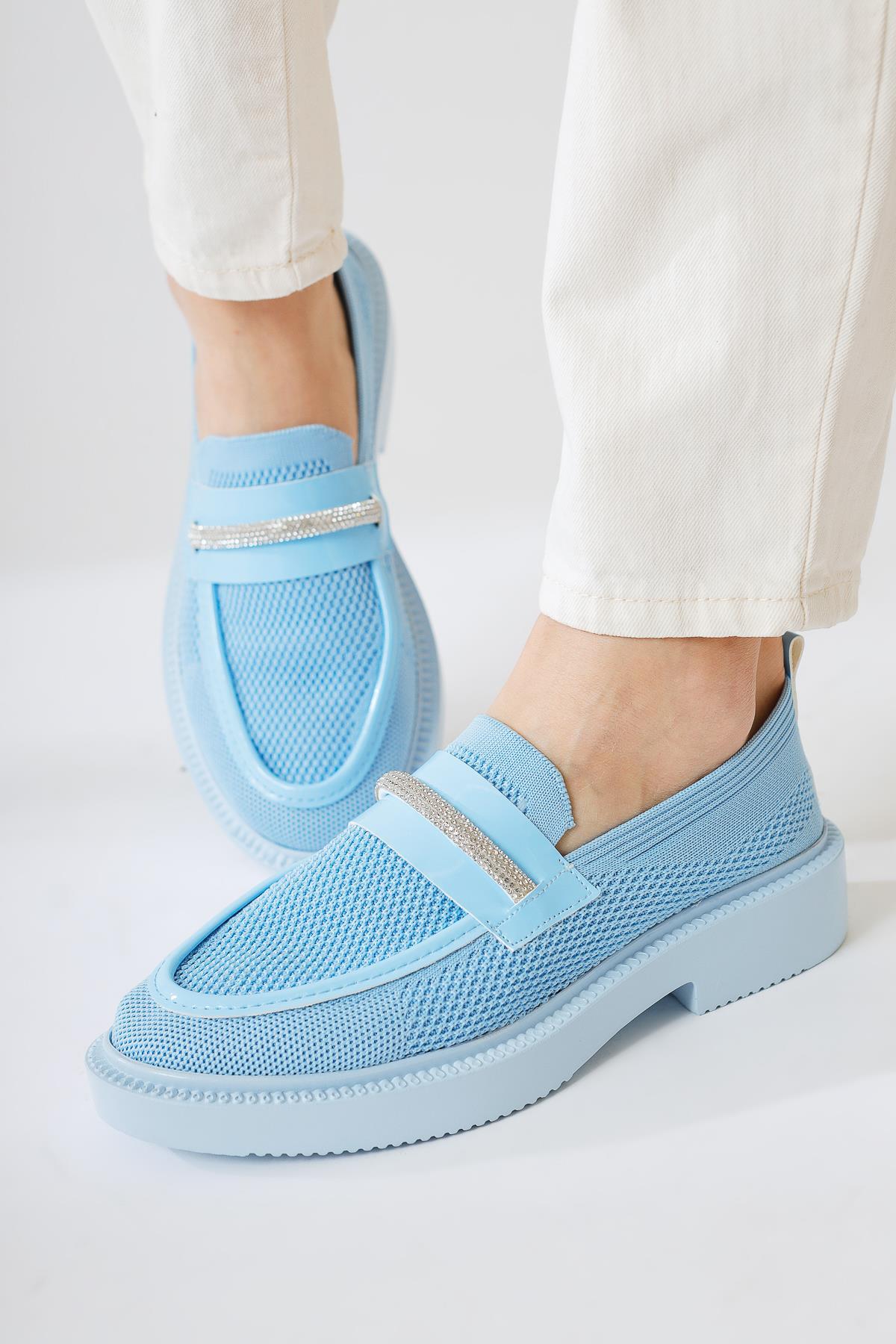 Micka Blue Woven Patent Detailed Stone Strapped Daily Shoes