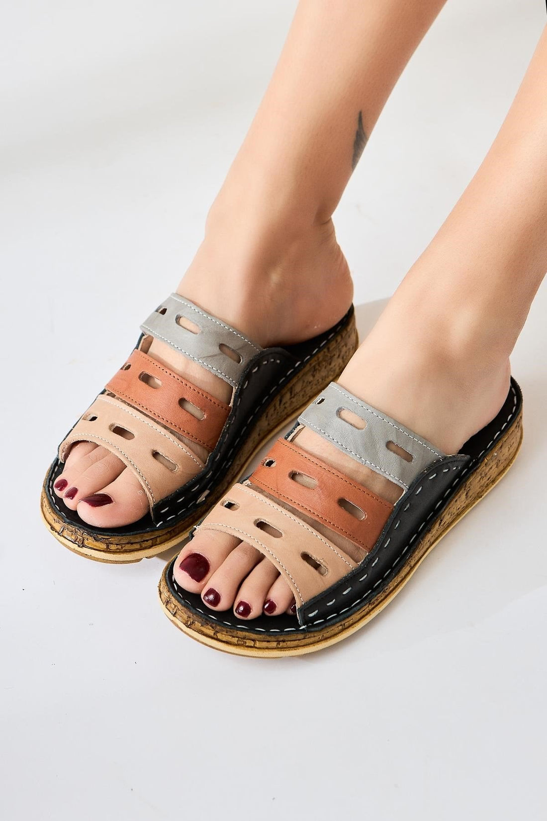 Joelle Genuine Leather – Black Laser-Cut Slide (Women)