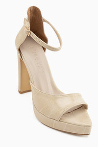 Saly Beige Crocodile Pattern Platform Heeled Women’s Shoes