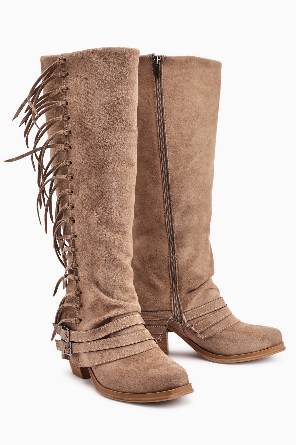 Rozin – Taupe Suede Bohemian Knee-High Boot (Women)