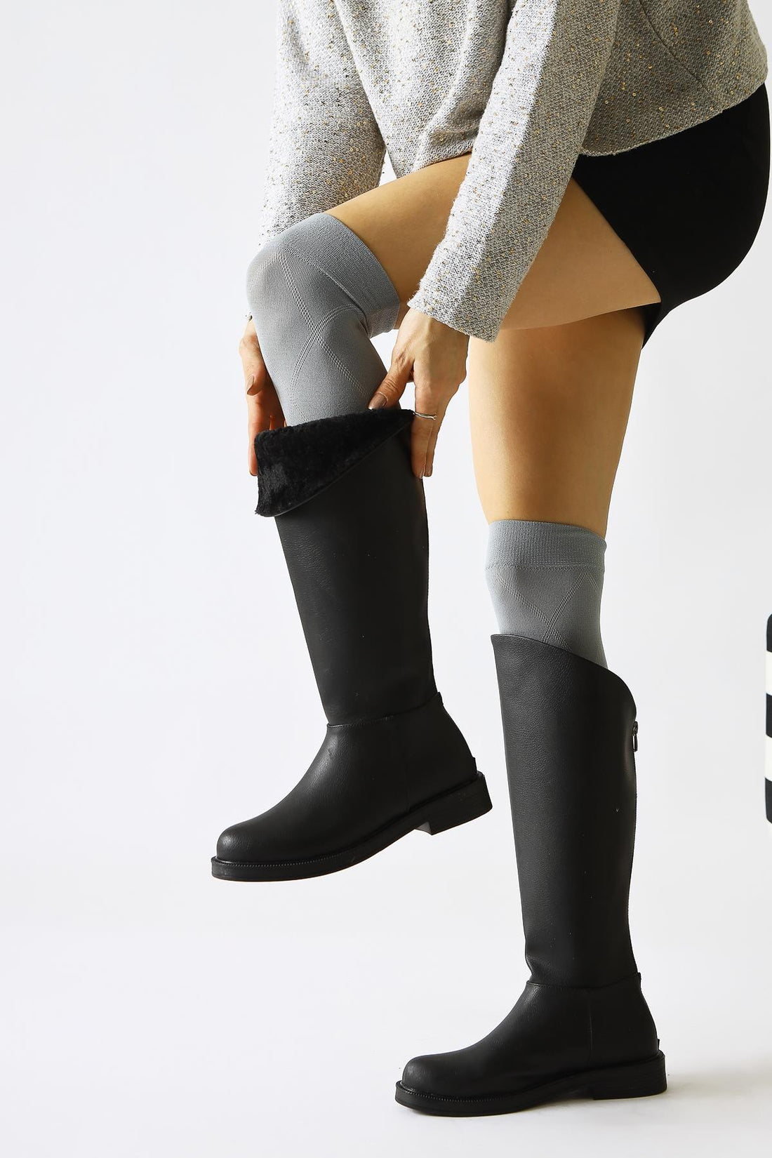 Gigi Black Fur-Lined Foldable Back-Zip Boots