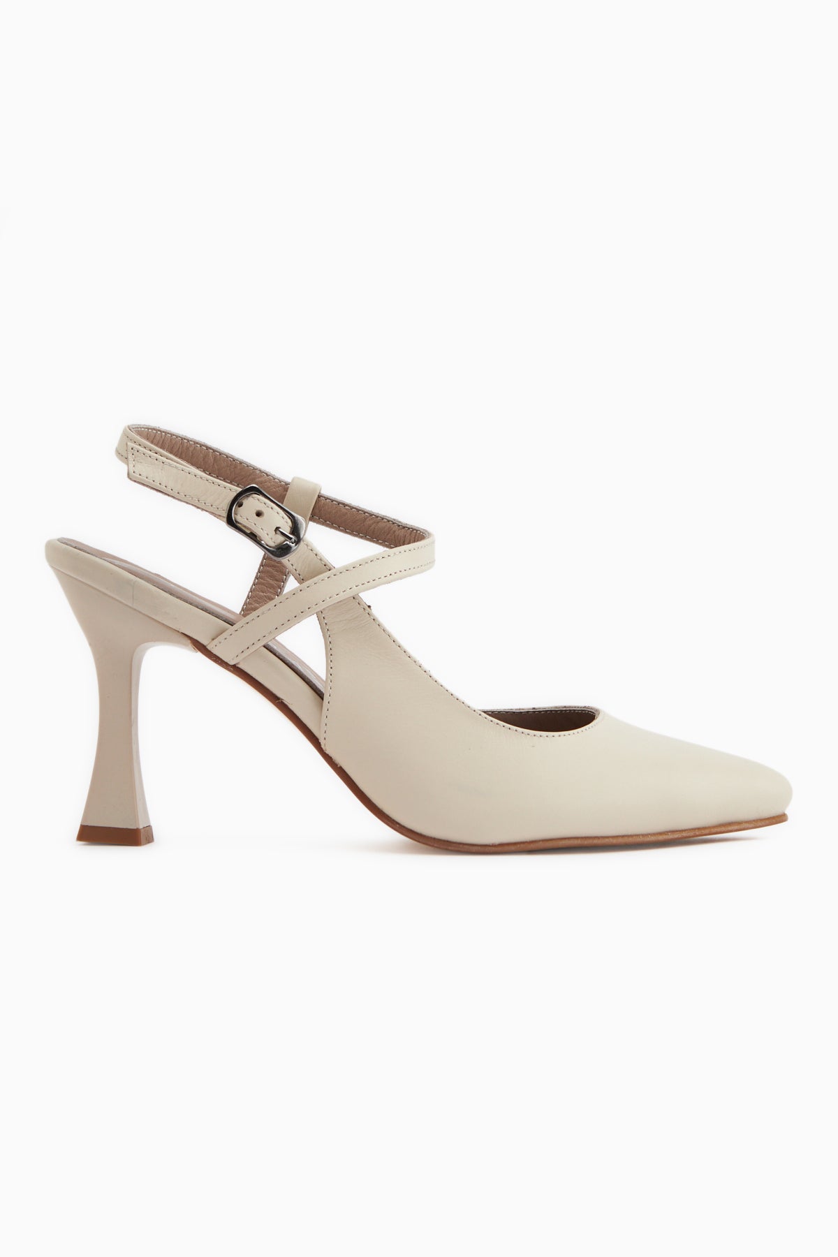 Lulia Genuine Leather Beige Buckled Women’s Heeled Shoes
