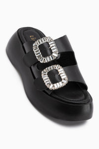 Daina Genuine Leather Black Stone Women’s Slippers