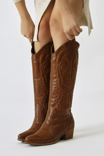 Florida Taba Embroidery Detail Pointed Toe Western Boot